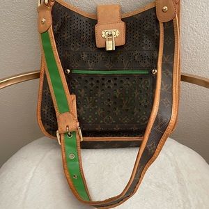 Musette Handbag Perforated Monogram Canvas Cross Body BrownGreen Lining Shoulder